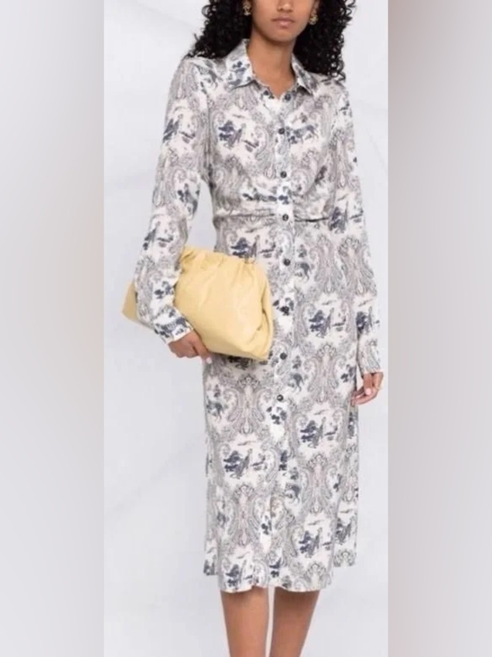 Pinko Cream and Navy Paisley and Toile Button Front Midi Dress Size 40